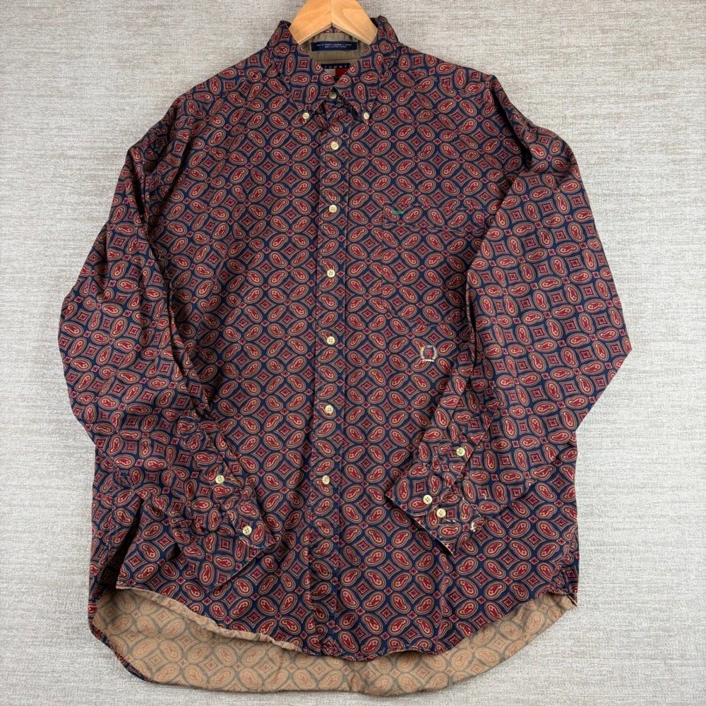 VTG Tommy Hilfiger Mens XL Blue Red Paisley Vintage 90s Button Down Shirt Preppy